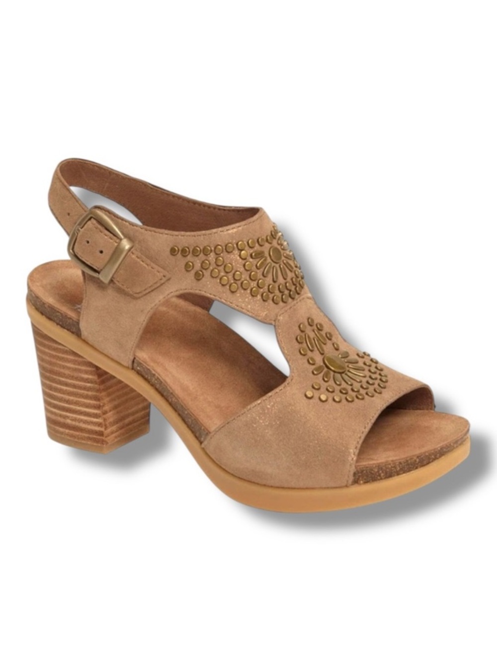 Dansko Deandra Studded Suede Blick Heel Sandal Tan Taup Gold Shimmer 41